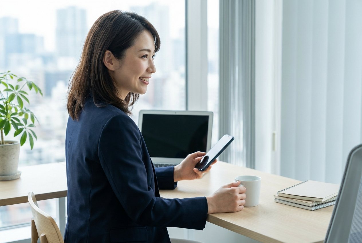 スマートフォンで問い合わせ対応を確認するビジネスパーソン